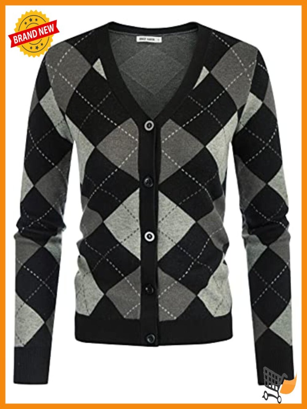 GRACE KARIN Women's Argyle Cardigan Button Down V-Neck Long Sleeve Sweater